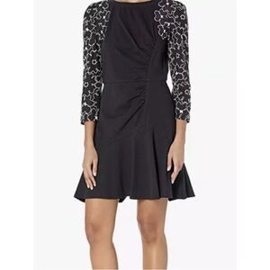 Rebecca Taylor Tai Embroidered Jersey Dress Black Mini Floral Sleeves size 0